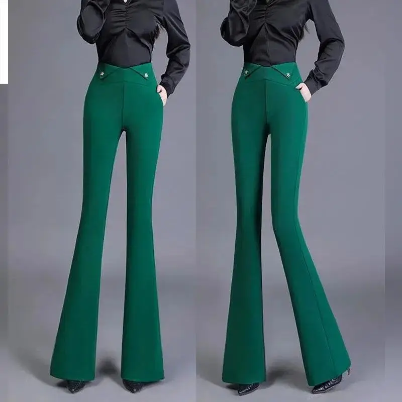 우아한 패션 여성 높은 허리 정장 바지 봄 가을 새로운 간단한 슬림 한국 streetwear 캐주얼 솔리드 모든 경기 플레어 바지