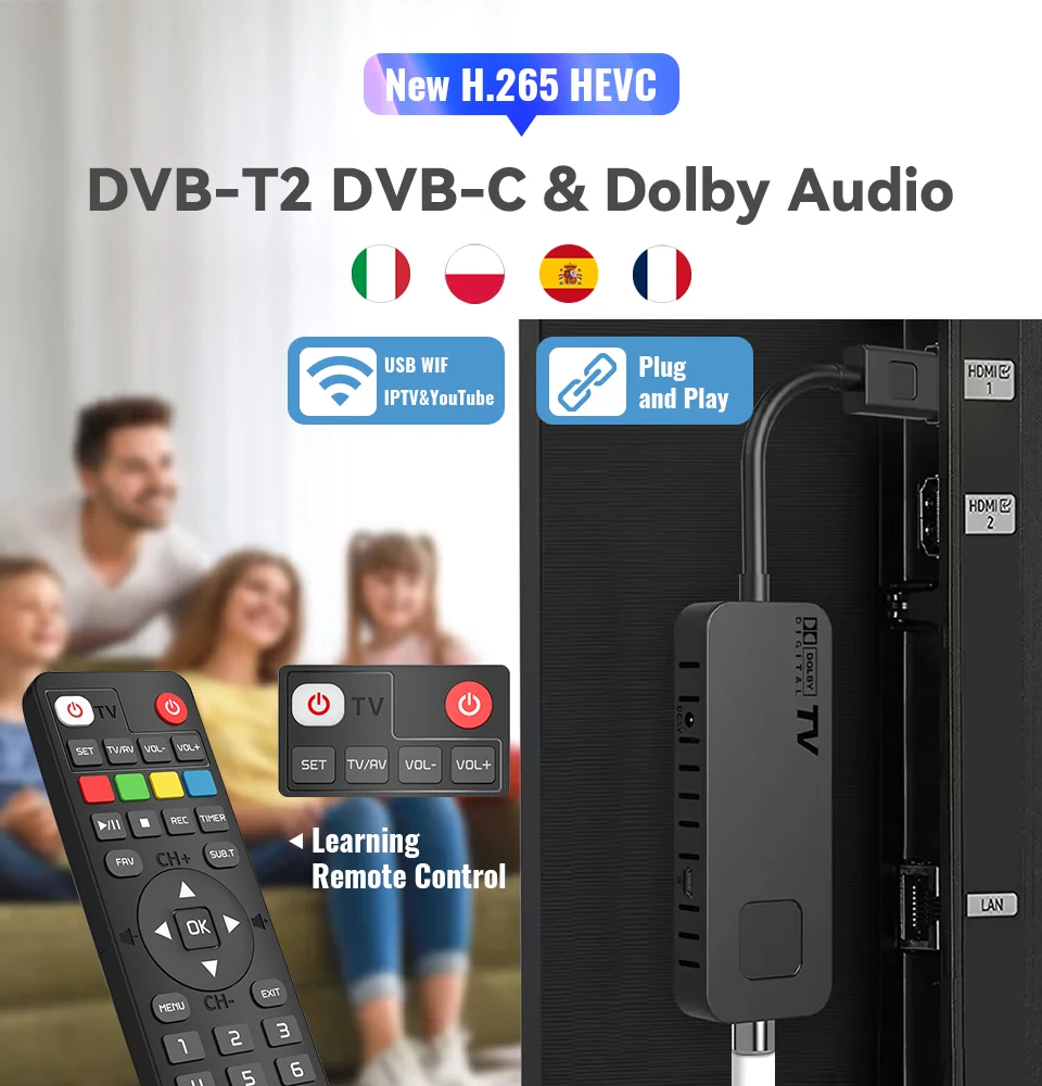 Decodificador de televisión Digital con salida AV, sintonizador Mini H.265  HEVC 1080P Dolby AC3 HD, UBISHENG U12 DVB C para TV HD/Antigua, DVB-T2 -  AliExpress