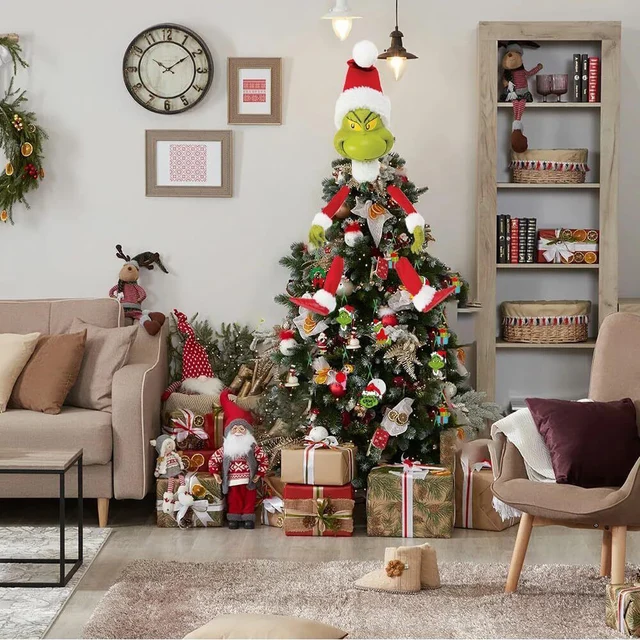 Lot De 14 Décorations De Noël Grinch - Ornements Acrylique 8 Cm, Avec Cordon Doré - Pour Sapin, Fenêtre, Porte...