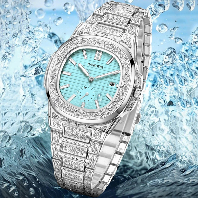 BANGWEI 2025 New Luxury Men's Quartz Wristwatch Sports Square Chronograph Clock Male Fashion Waterproof Luminous Watches For Men