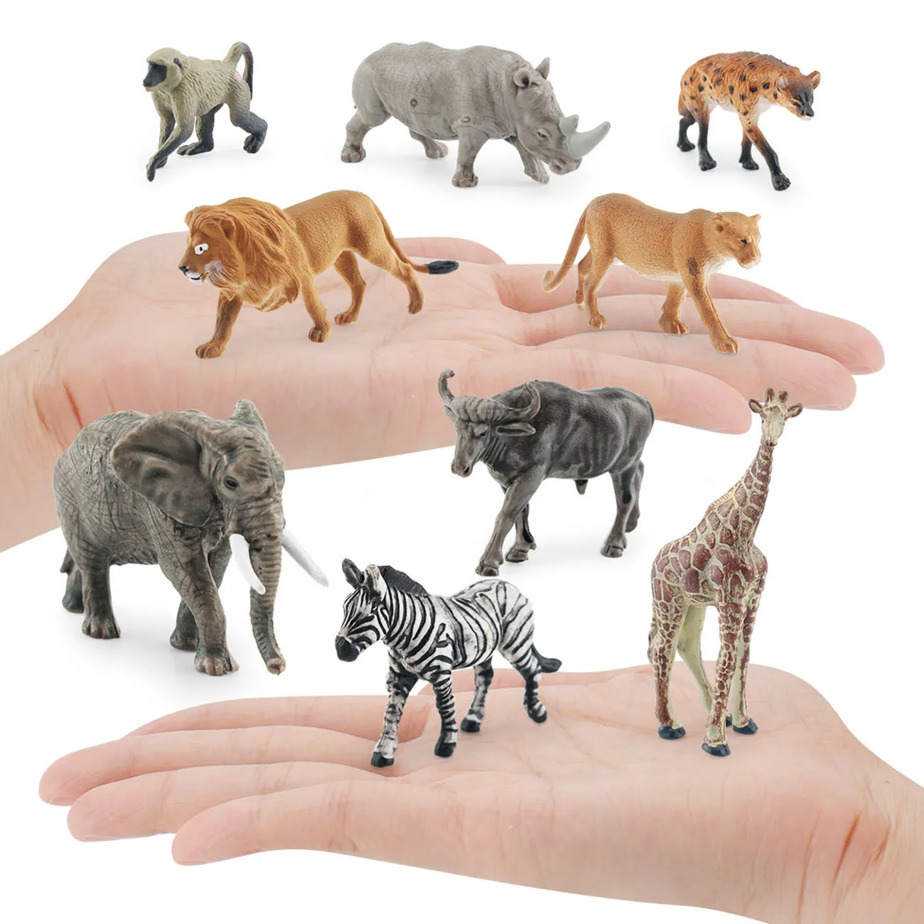 9Pcs Simulated South African Animals Zebra Lion Giraffe Lioness White Rhino African Elephant Model Toy Ornaments 6