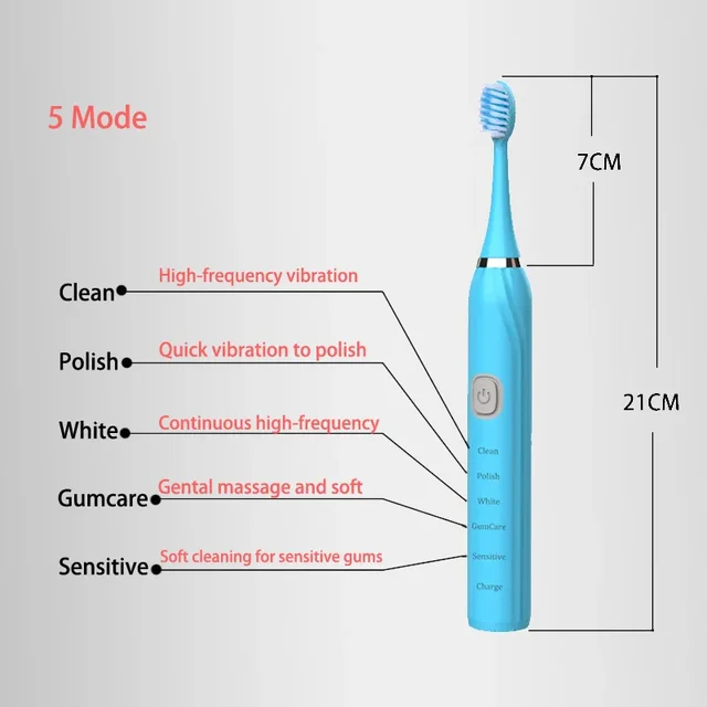 Sonic Electric Toothbrush 5 Mode USB Charger Timer Brush Rechargeable Deep Clean Tooth Brushes Replacement Heads Set For Adults 5