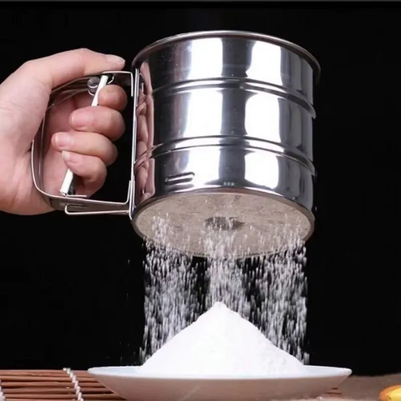 Flour Sifter Baking Flour Sifter Double Layer Fine Mesh Powder Sugar Shaker Duster Handheld Stainless Steel Cake Flour Sieve Tool