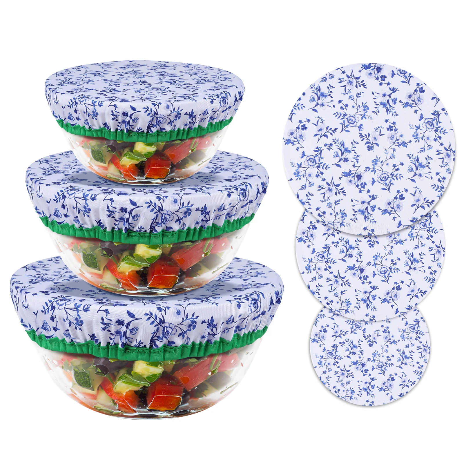 3Pcs Bowl Covers Cotton Cloth Dish Kitchen Fresh-Keeping Elastic Food Wrap Bowl Covers Storage Container Reusable food cover,fresh keeping cover,preservation cover,bowl cover