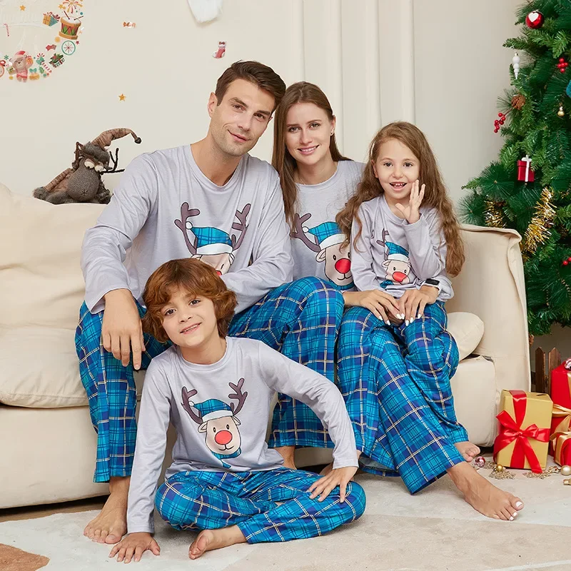 Xmas Gift for Family Cute Deer Plaid Pajamas Set Christmas Matching Outfits Women Men Boys Girls Clothing Sets Baby Dog Romper 2