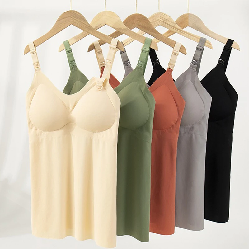 

Seamless Maternity Breastfeeding Tank Top Soft Nursing Vest Wirefree Pregnancy Shirt Women Lactation Sling Camisole Feeding Bra