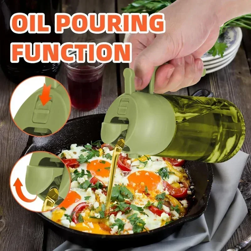 2025 New 470ml Kitchen Olive Oil Dispenser, 2in1 Olive Sprayer for Cooking Oils Dispenser, Home Air Fryer Outdoor Picnic Gadgets