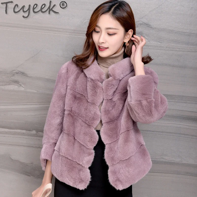 Tcyeek High-end Real Fur Coat Women Natural Female Mink Fur Coats Stand Collar Winter Clothes Women\'s Fur Jacket Fourrure Femme