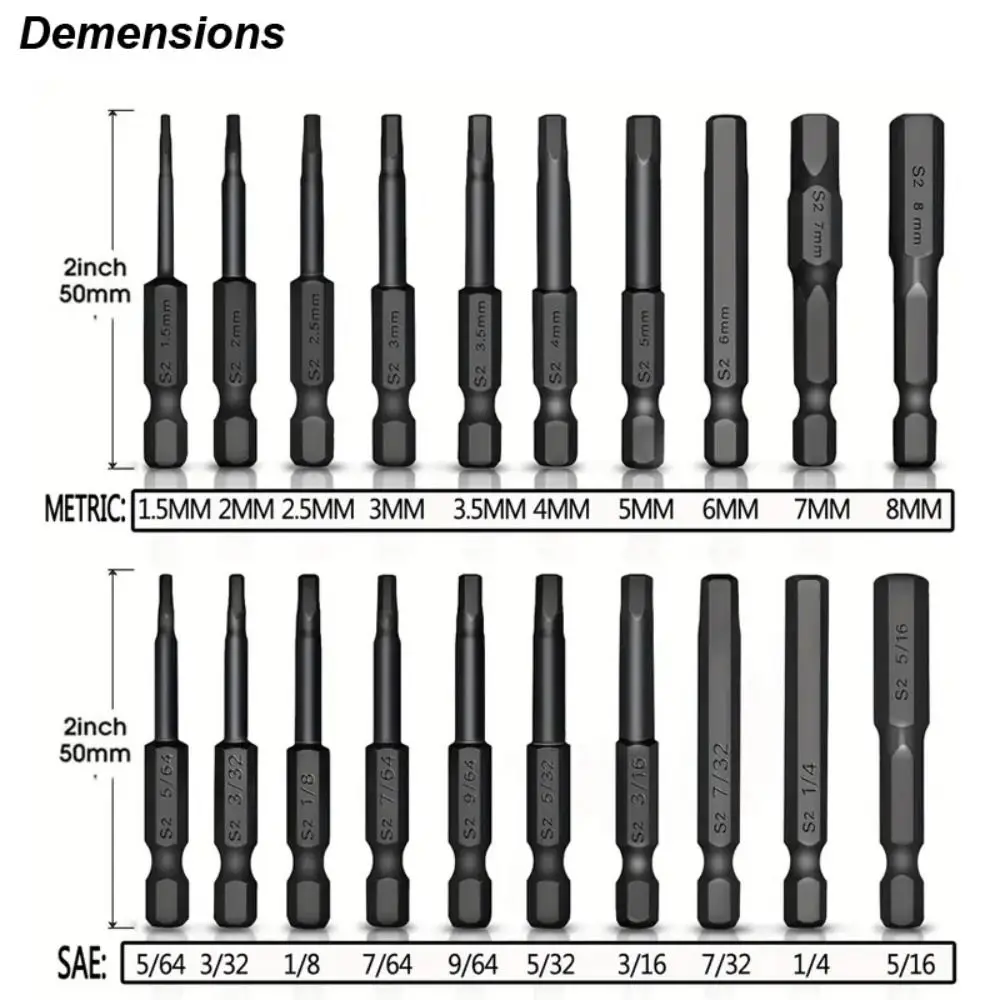 10PCS SAE/미터법 육각 드라이버 헤드 알렌 렌치 드릴 비트 세트 1/4인치 직경 퀵 릴리즈 샹크 자석 드라이버 비트 키트