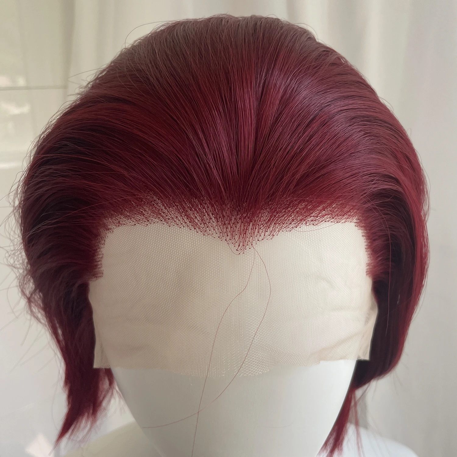 Kurze spitze dunklere rote synthetische Perücken für Männer, 13 x 4 Lace-Front-Perücken, kurze Bob-Schnitt-Cosplay-Perücken für Frauen, 150 % Dichte, ohne Kleber – Detail 2
