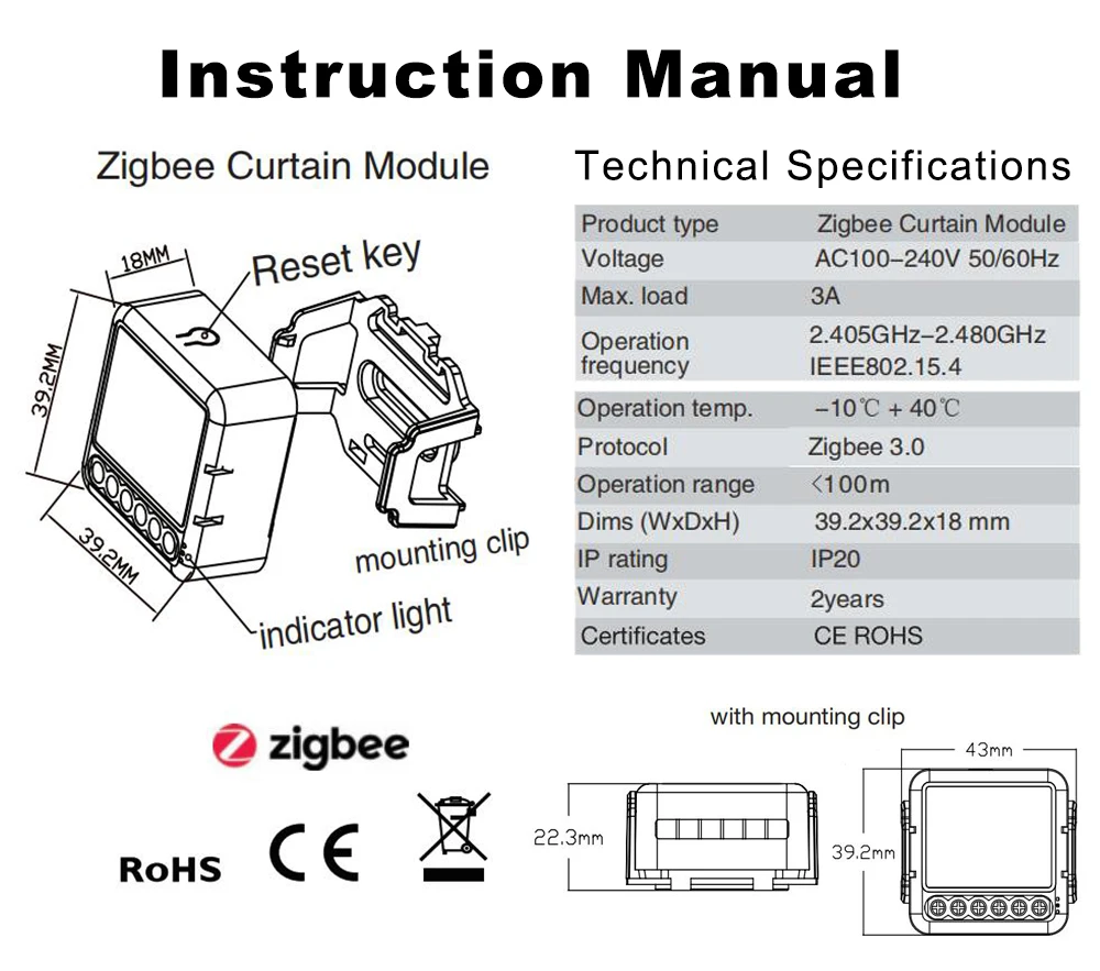 Tuya Smart ZigBee Blind Curtain Switch Module Support 2 Way Control Roller Shutt