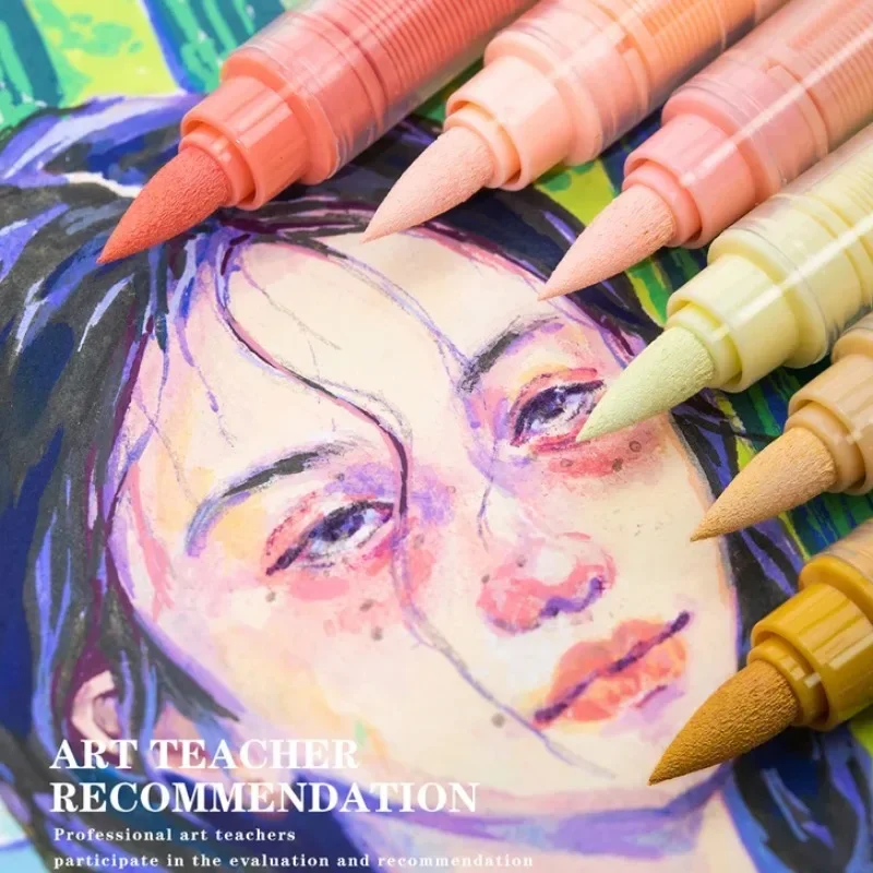 24 색상 소프트 브러시 아크릴 마커 펜 세트 스킨 톤 마카롱 컬러 마커 DIY 손으로 그린 페인트 아트 마커 펜