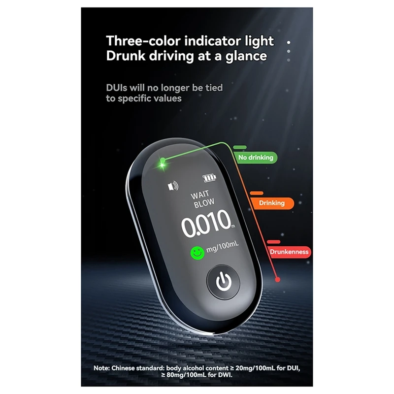 Compact Highly Accurate Sensitive Alcohol Rechargeable Long-Lasting Breathalyzer G1 Multi-Language Tester