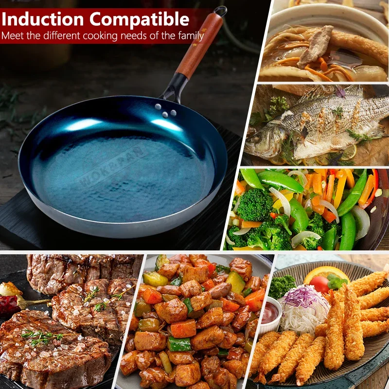 Cast Iron Frying Pan Hand hammering Uncoated Skillet Fried Egg Steak Kitchen Pan for Gas Stove Induction Cooker 30cm 3