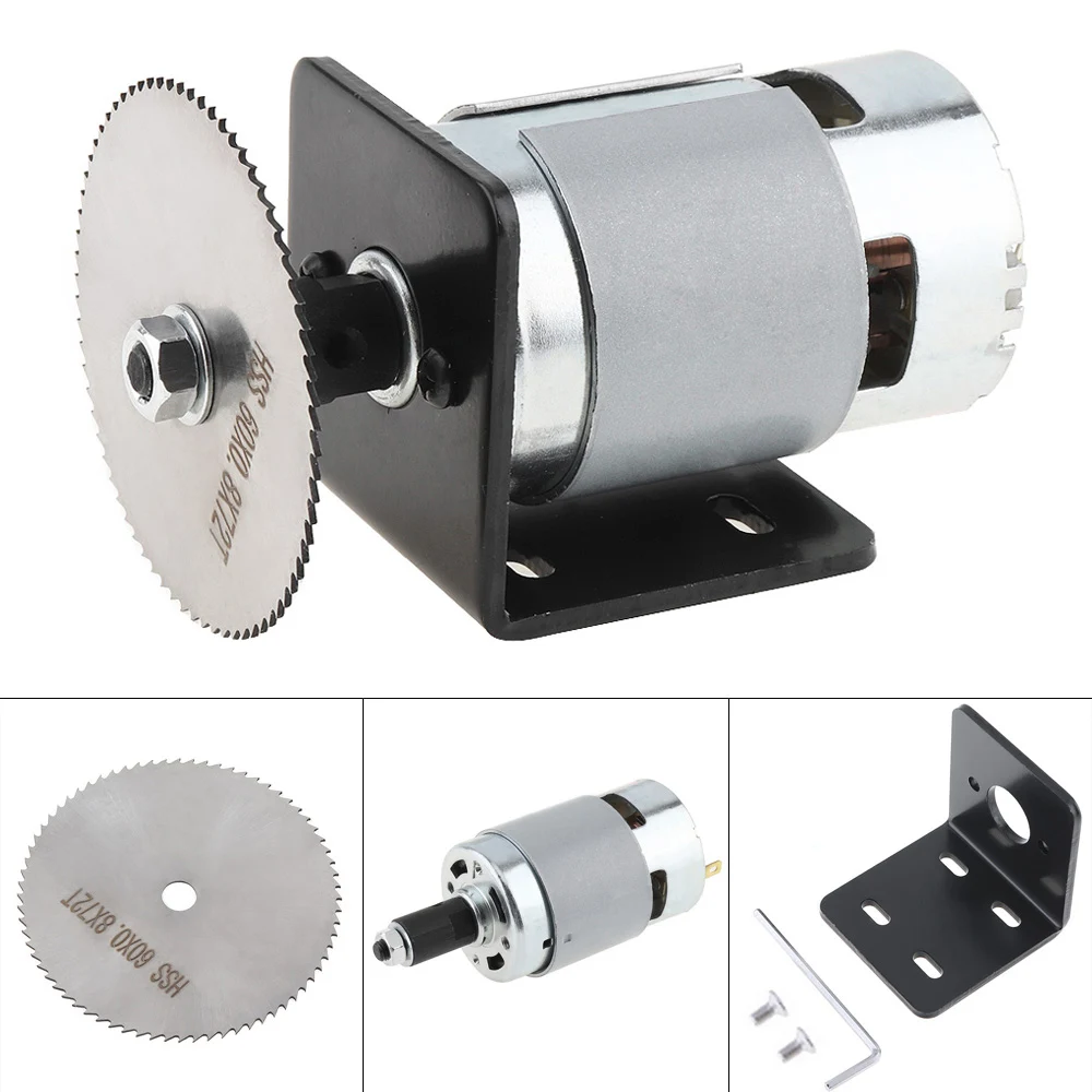 12-24V 775 DC Motor Table Saw Kit with Ball Bearing Mounting Bracket and 60mm Saw Blade for Cutting Polishing Engraving m10 saw blade adapter saw blade connecting rod set 5 6 810 12 14mm drill spindle chuck adapter grinding polishing motor shaft
