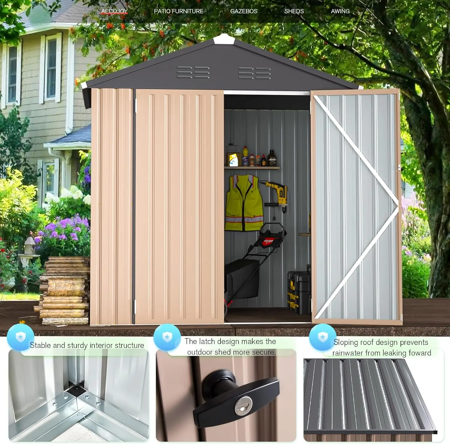 

6' x 4' Storage Shed, Metal Sheds & Outdoor Storage Clearance, Utility and Tool Garden Shed with Lockable Doors for Backyard