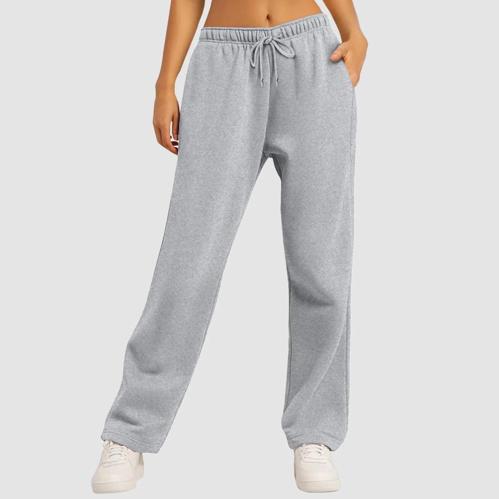 Women’s Fleece Lined Sweatpants Wide Straight Leg Pants Bottom Sweatpants Joggers Pants Workout High Waisted Pants With Pockets 4