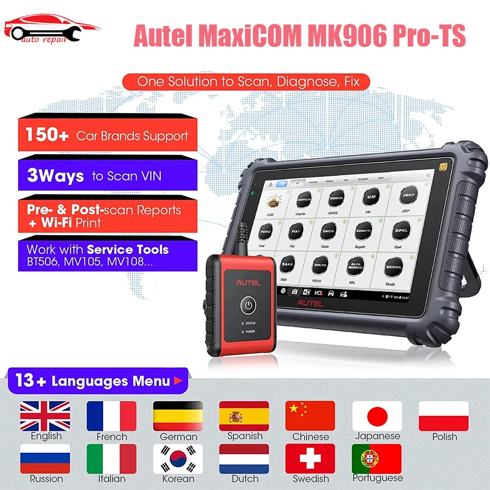 2023 Più Nuovo Autel Maxicom Mk906Pro Ts Strumento Diagnostico Per Auto Tutti I Sistemi Codifica Ecu Programmazione Tpms Scanner Obd2 Pk Ms906Pro-Ts