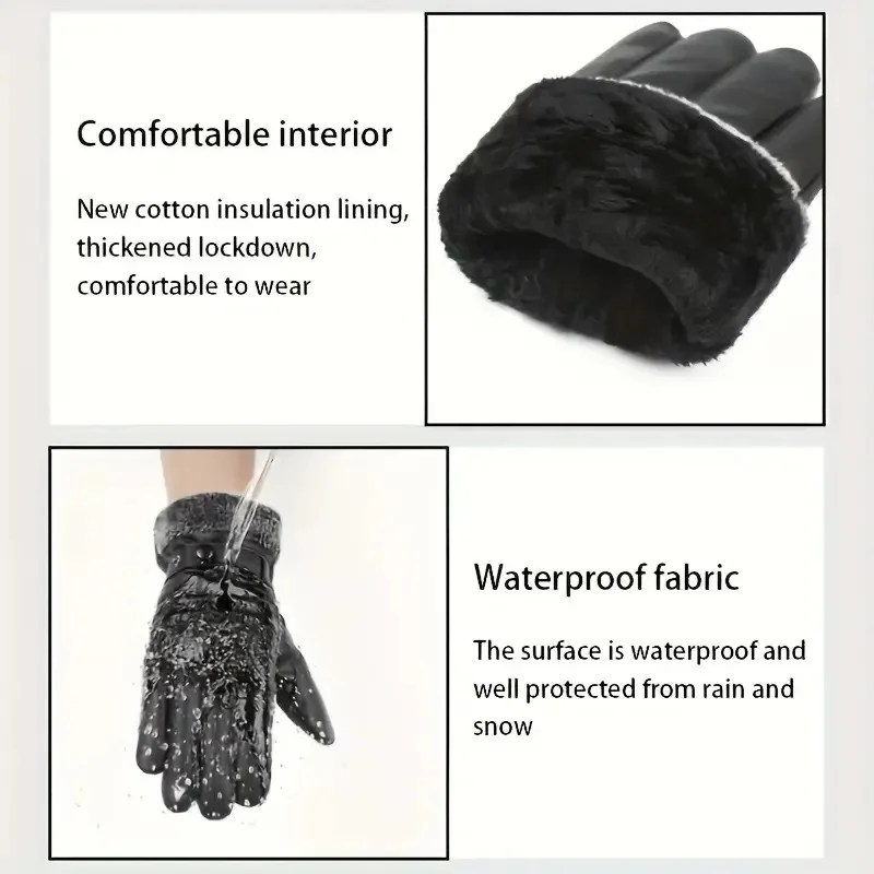 Winter-Fahrradhandschuhe für Herren, wasserdicht, Touchscreen, Motorrad, Vollfinger-Handschuhe, Leder, elektrisches Fahrrad, warme Handschuhe – Detail 11