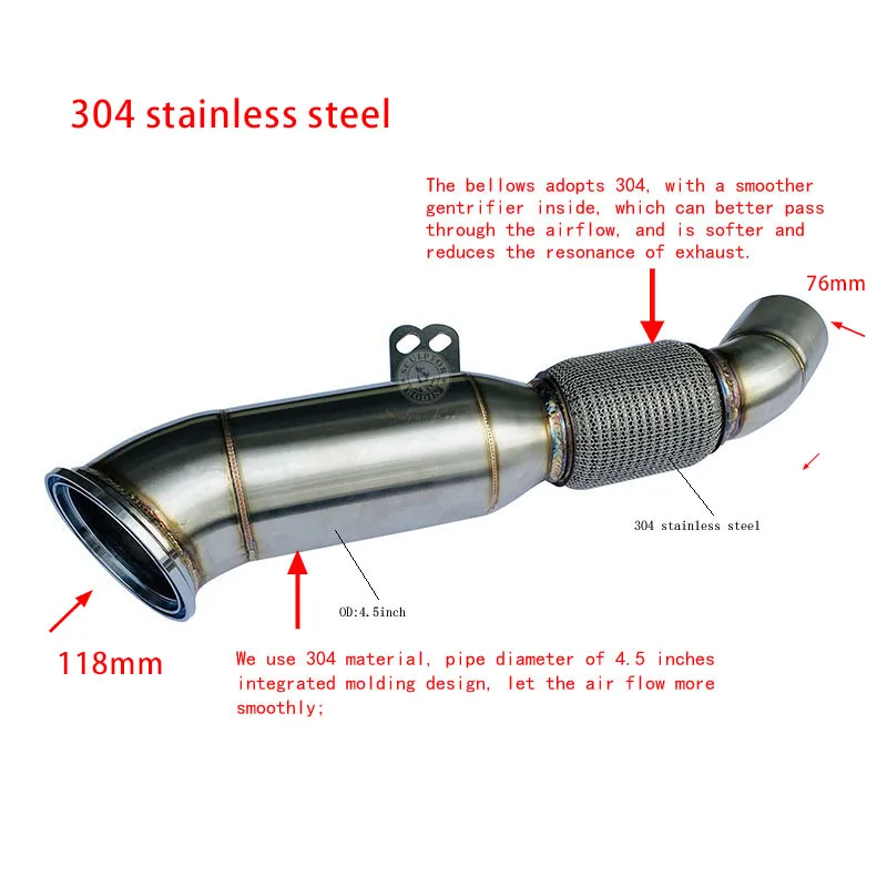 304 STAINLESS Exhaust Pipe Tip Catless Downpipe For B58 340i F30/F31 440i F32/F33 540i G30/31 740i G11/G12 M140i F20/F21 M240i F22/F23 Exhaust Flex Pipes Car Exhaust Catalytic Converter