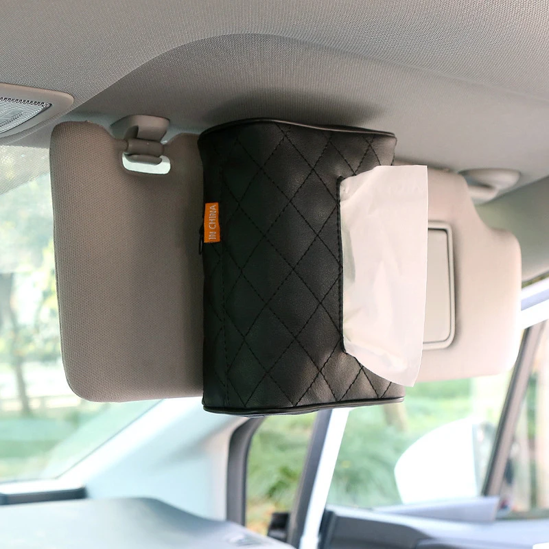 Tissue Box Solid Color Checkered Leather Wear-Resistant Car Seat Back Sunshade Hanging Buckle Strap