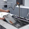 Kitchen Sink Digital Display Embossed Large Single Groove honeycomb  Nano Raindance Waterfall Sink  29.5 INCH 2
