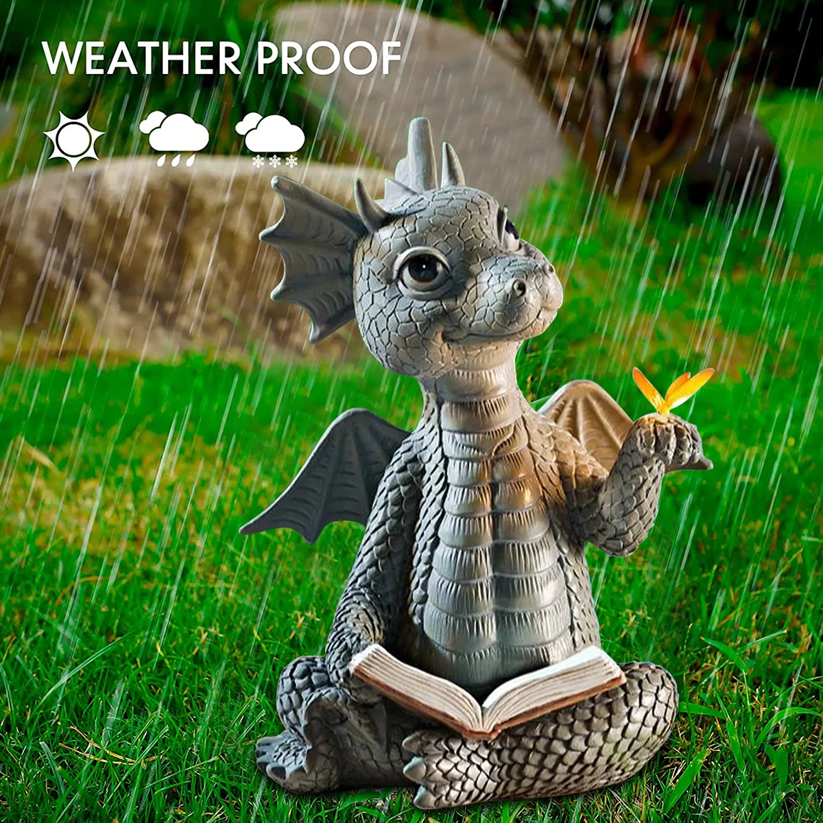 Garden Reading Book Little Dragon Sculpture Cute Dragon Statues Resin Sculptures Art Ornament Lawn Yard Home Decor Resin Statue Resin Handicraft Ornaments Garden Statue Resin Ornament Resin Ornaments Garden Decoration Animal Ornaments