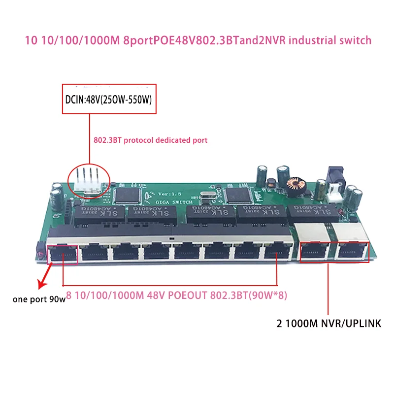 Interruptor Ethernet 802. 3at Af.8 Poe 802.3bt com Portas 1000m 48v 10 100 1000m Uplink Nvr - Imagem 5