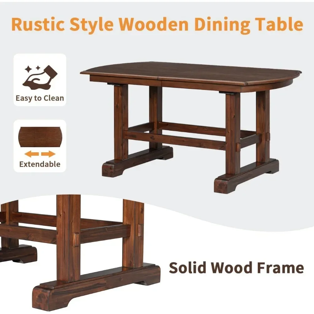 6-Piece Dining Table Set, Extendable Wood Table with 18-inch Removable Leaf, 4 Upholstered Chairs and Bench, Dining Table Set 5