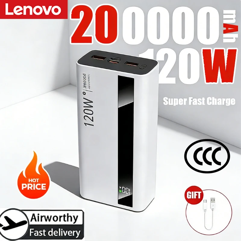 Lenovo 500000mAh High Capacity 120W Power Bank Super Fast Charging Power Bank Portable Battery Charger For iPhone Samsung Xiaomi