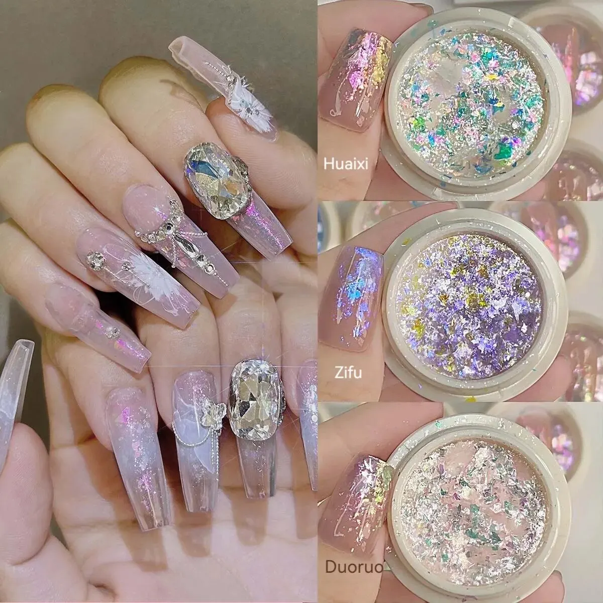 3PCS Nail Art Sequins Ultra-Thin Large Sequins Nail Polish Jewelry Aurora Gradient Embellishment Candy Bright Color Decoration