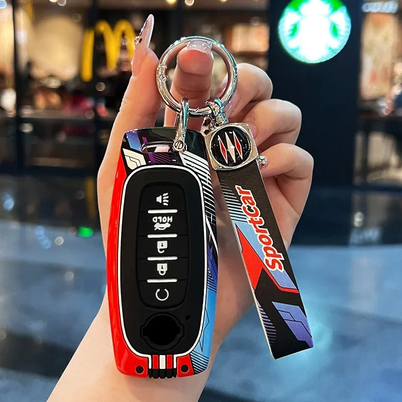 Key Case Key Case Cover Car Key Shell Car Key Chain Racing Style Metal Car Key Case Fob Cover For Nissan X-trail T33 Qashqai J12 Teana Altima Ariya Juke Kicks Sakura 2025