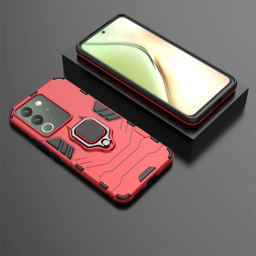 Enhanced Protective Phone Case with Finger Ring Stand Holder - Durable PC Bumper Cover