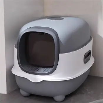 Oval Oblong Hooded Cat Litter Box Tray Front Entry Enclosed Toilet with Litter Scoop for Kittens Cat 1