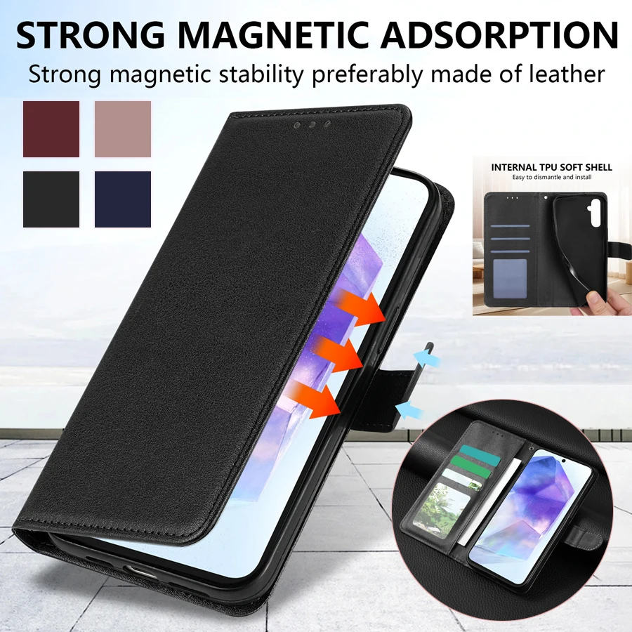 Leather Wallet Case with Card Slot, Photo Frame, and Magnetic Flip Kickstand - Shockproof Cover