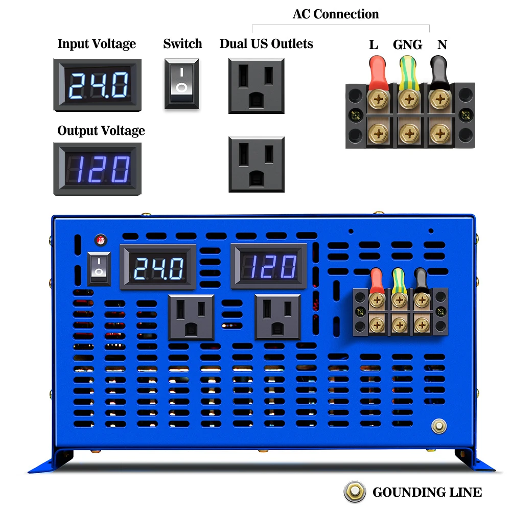 순수 사인파 태양광 인버터, 자동차 전원 인버터, 리모컨 포함, 5000W, 12V, 220V, 24V, 48V, DC에서 120V, 230V, 240V, AC