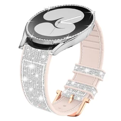 Stylish Bling Silicone Watch Band with Tempered Glass Protector Case (2 - Pack) - Watch 6 44mm (Silvery)