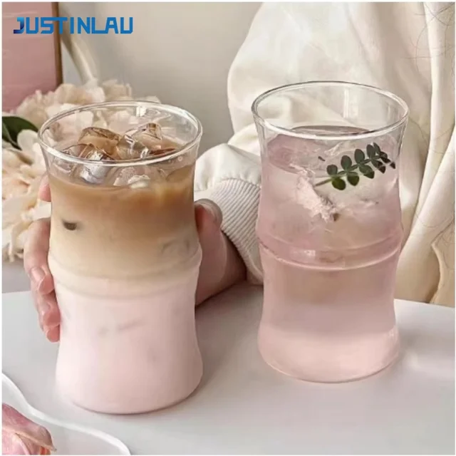 JUSTINLAU 400MI Bamboo Knot Glass Transparent Mug Coffee Cup Heat resistant Tea Cup Summer Fruit Juice Milk Water Cups Drink Mug 1