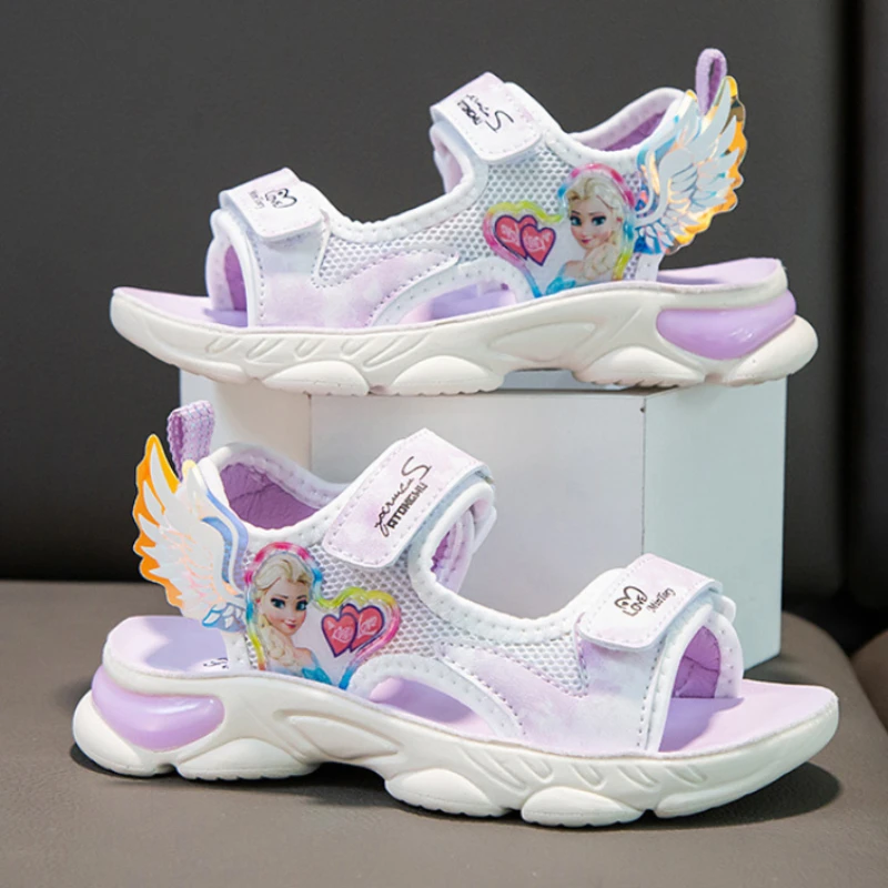 Disney Frozen Elsa Princess Girls Sandals Summer Children's Sports Beach Pink Purple Girls' Soft Shining Shoes Size 26-37 kids shoes children sandals kids sandals beach shoes