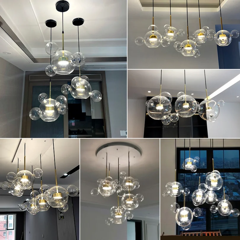 Glass Ball Bubble Pendant Light Led Kitchen Dining Rom Island Restaurant Shop Hanging Lamp Decoration Ceiling Chandeliers Modern