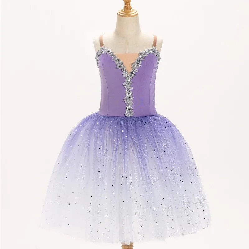 

New Purple Ballerina Dress Girls Ballet Skirt Long Dance Dress For Children Women Performance Costumes Girls Sling Belly Dance