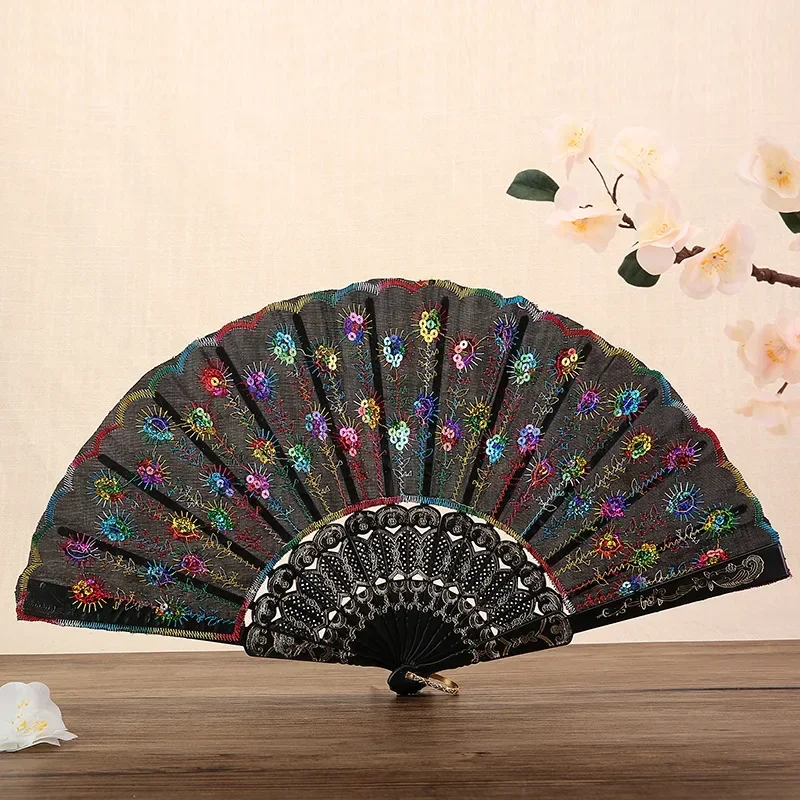 Decorative Fans Plastic Cloth Folding Hand Pattern for Party Wedding Spanish Style Dance Flower Held Fan U1K2 folding fan hand fan