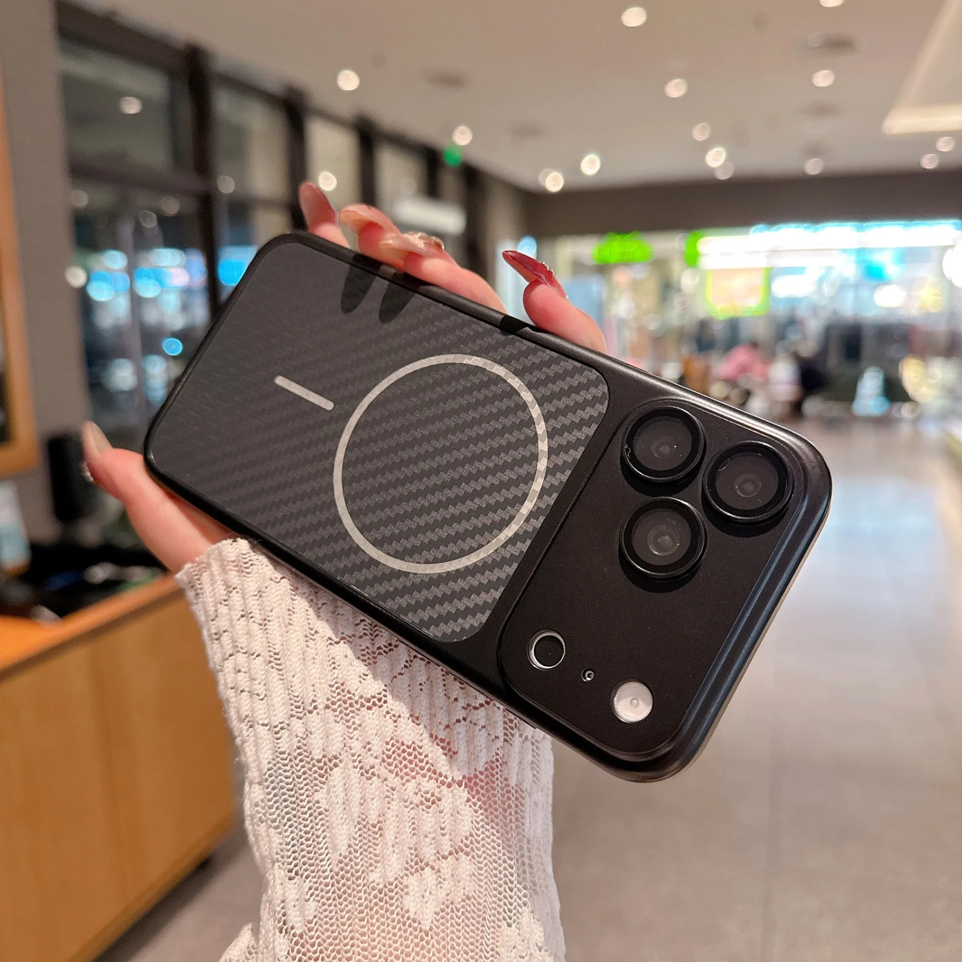 Sleek Carbon Texture Magnetic Phone Case with Large Lens Protection and MagSafe Compatibility