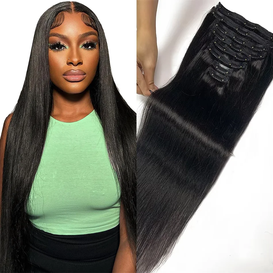 Hair Extensions Straight Clip ins 100 Human Full Head ins Natural Color