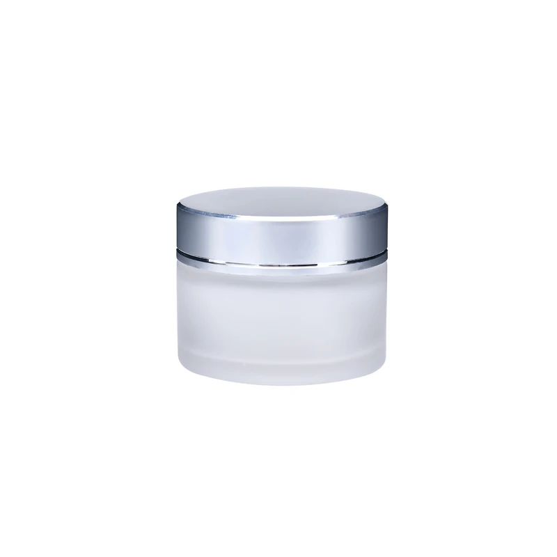 

Free Shipping 50g Frosted Glass Facial Cream Jars Empty 50ml Cosmetic Packaging Jars Silver Lid