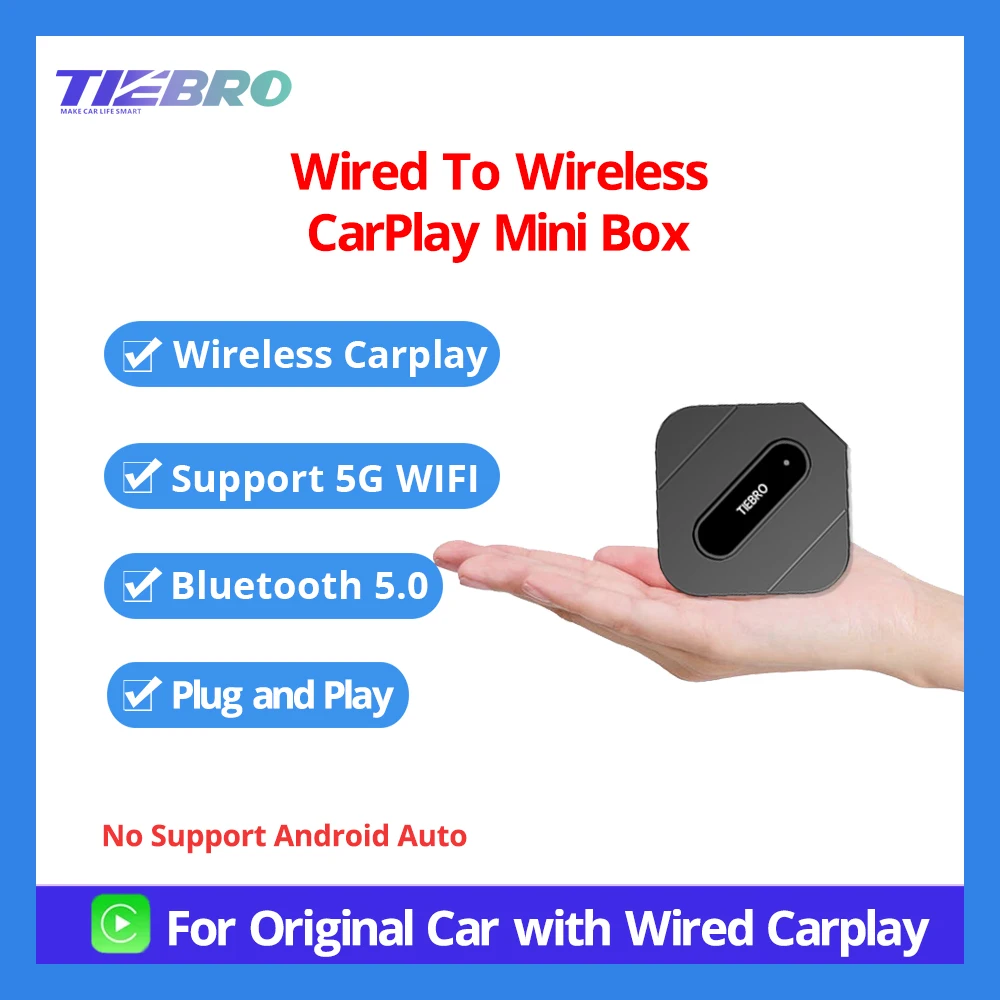 

TIEBRO 2023 Carplay AI Box Car OEM Wired to Wireless CarPlay Linux System Fast Connect Smart Mini AI Box USB Plug and Play Wifi