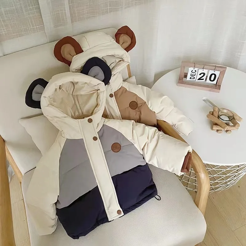 

2022 New Winter Children's Down Jacket Korea Style Kids hooded Coat Child Clothes For Boy Sweater Velvet Keep Warm Girl Clothing