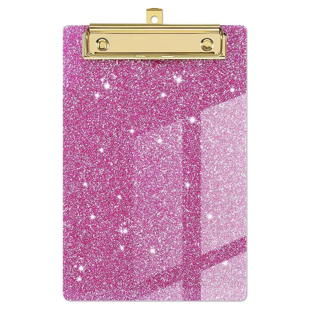 Pink Glitter Writing Clip Board, Flat Metal Clip, Ideal for Office, Classrooms, Acrylic Clipboards
