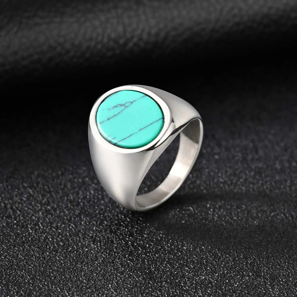 Hochwertiger Natursteinring für Männer, Edelstahl Türkis Grün Doling Siegelring, Punk Schmuck Geschenk – Detail 6