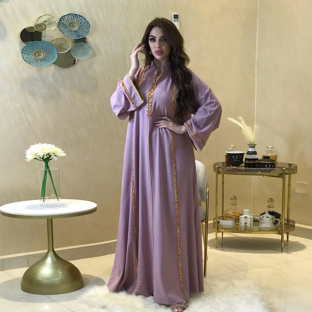 Abaya For Women Green V-neck Dubai Turkey Morocco Robe Long Sleeves Gurban Islam Eid Loose Kaftan Caftan Muslin Women Clothing
